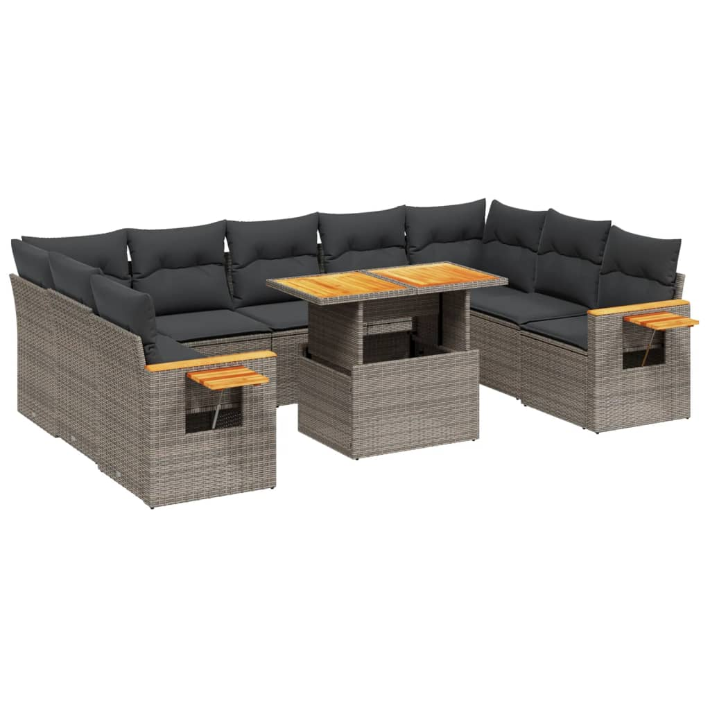 10 részes szürke polyrattan kerti ülőgarnitúra párnákkal (3273664)