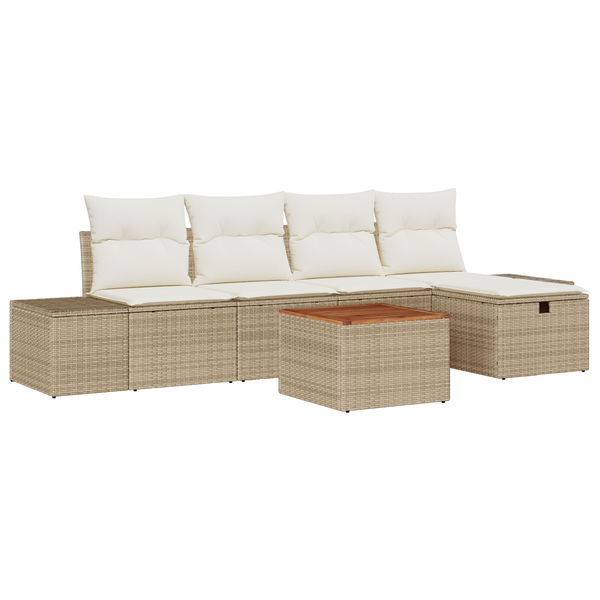Conjunto De Sofá De Jardín 6 Piezas Beige Ratán, Poliéster, Acero V0405 Unico / Beige
