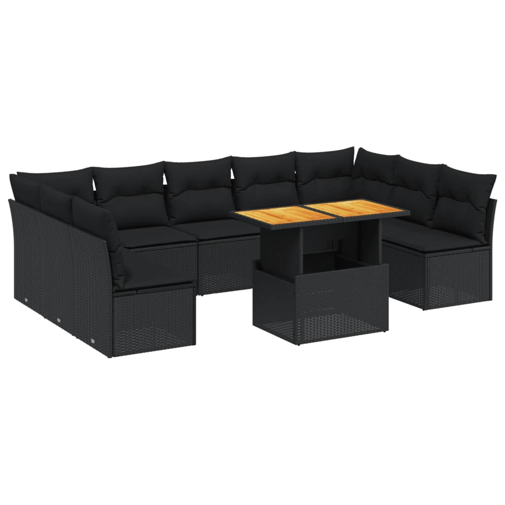 10 részes fekete polyrattan kerti ülőgarnitúra párnákkal (3271454)