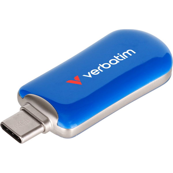 Verbatim 30232 Plectra USB-C Flash Drive, 64 GB, USB Type-C, 3.2 Gen 1, 100 MB/s, Capless, Blue