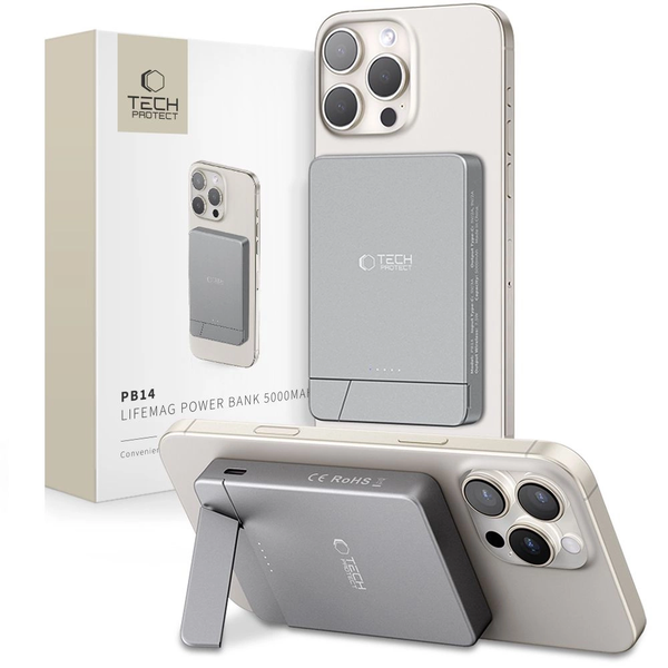 Tech-Protect PB14 LifeMag MagSafe 5000 mAh Power Bank szürke