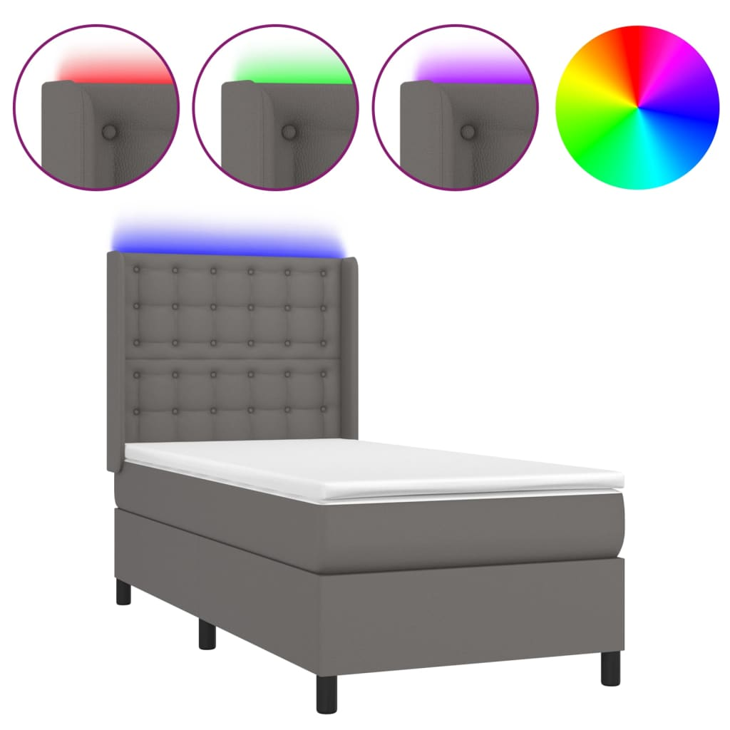 szürke műbőr rugós ágy matraccal és LED-del 100x200 cm (3139371)