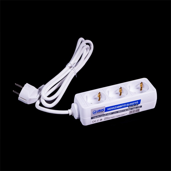 IRIS Electric IEPS-3W-1,5M Hosszabbító elosztó 3 aljzattal, 1,5m fehér (IEPS-3W-1,5M)