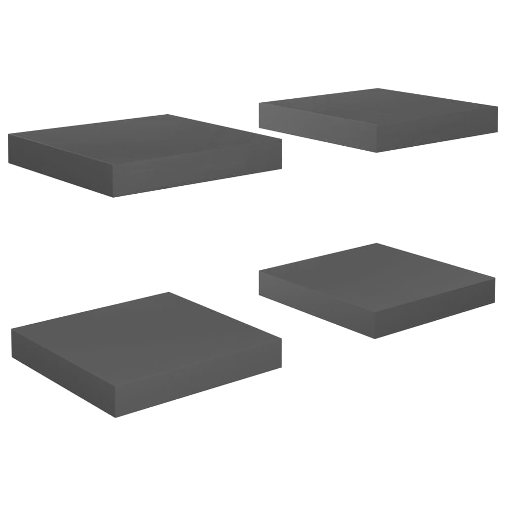 4 db magasfényű szürke MDF lebegő fali polc 23 x 23,5 x 3,8 cm (323783)