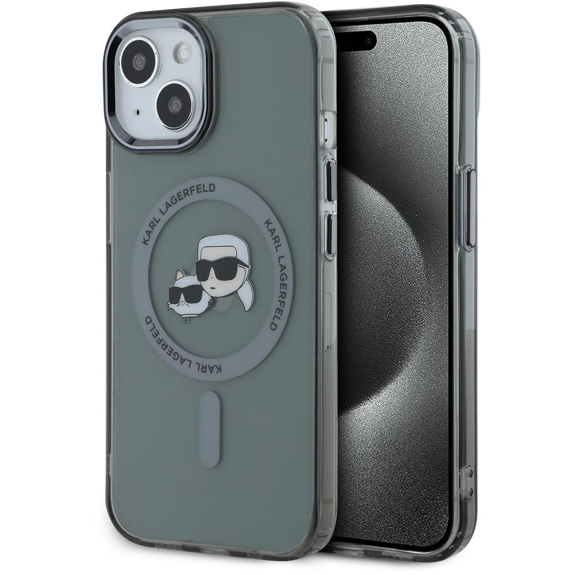 Karl Lagerfeld IML K&CH Heads Metal Frame MagSafe iPhone 15 Black tok (KLHMP15SHLSKCK)