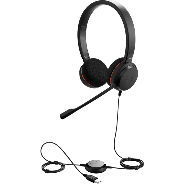 Jabra Evolve 20 UC Stereo Slúchadlá s mikrofónom Kábel Pres hlavu Kancelária / call centrum USB Typ-A Čierna