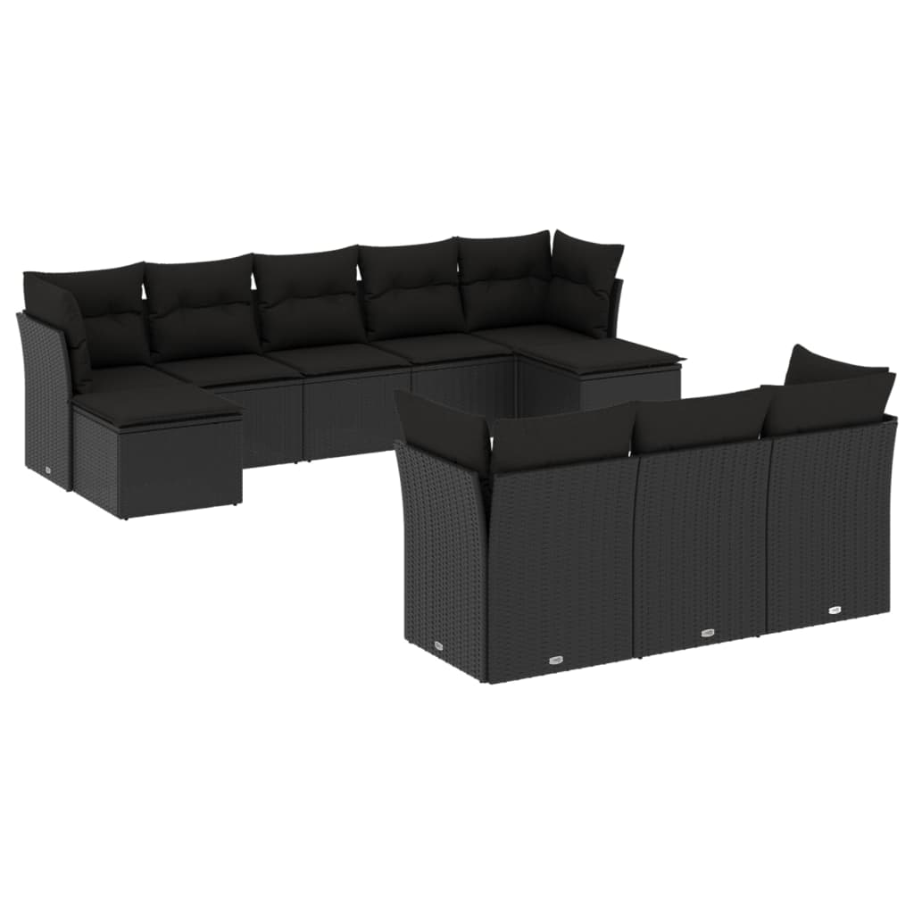 10 részes fekete polyrattan kerti ülőgarnitúra párnákkal (3250164)