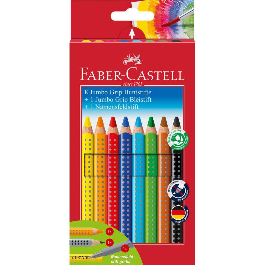 Faber-Castell Jumbo Grip színes ceruza készlet tollal, ceruzával (8+1+1 db / csomag) (280921)