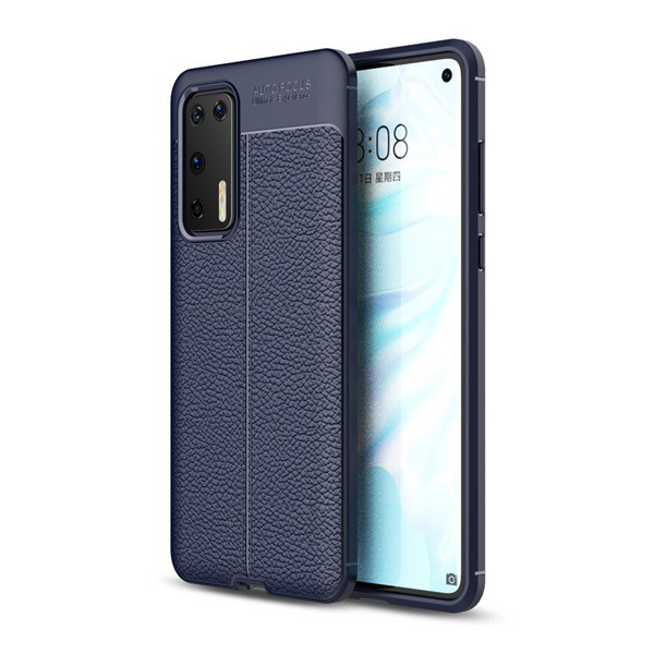 Szilikon telefonvédő (közepesen ütésálló, bőr hatású, varrás minta) SÖTÉTKÉK [Huawei P40] (5996457934935)