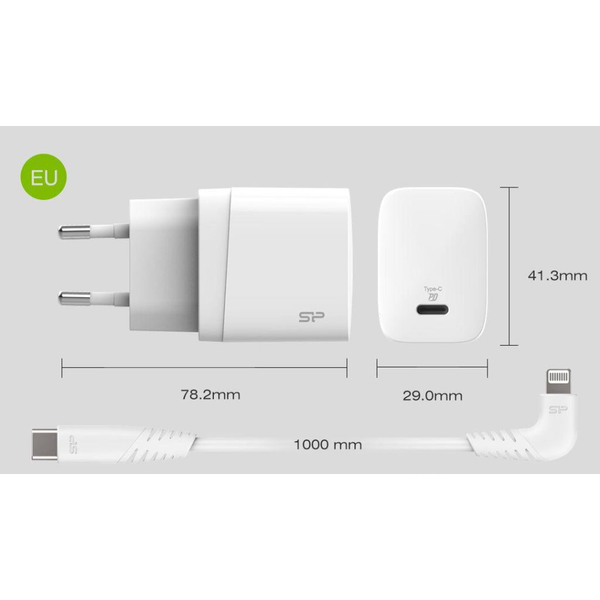 Silicon Power SP18WASYQM10L0CW QM10 Boost charger, USB Type-C, 18W, Indoor, 1 m, White