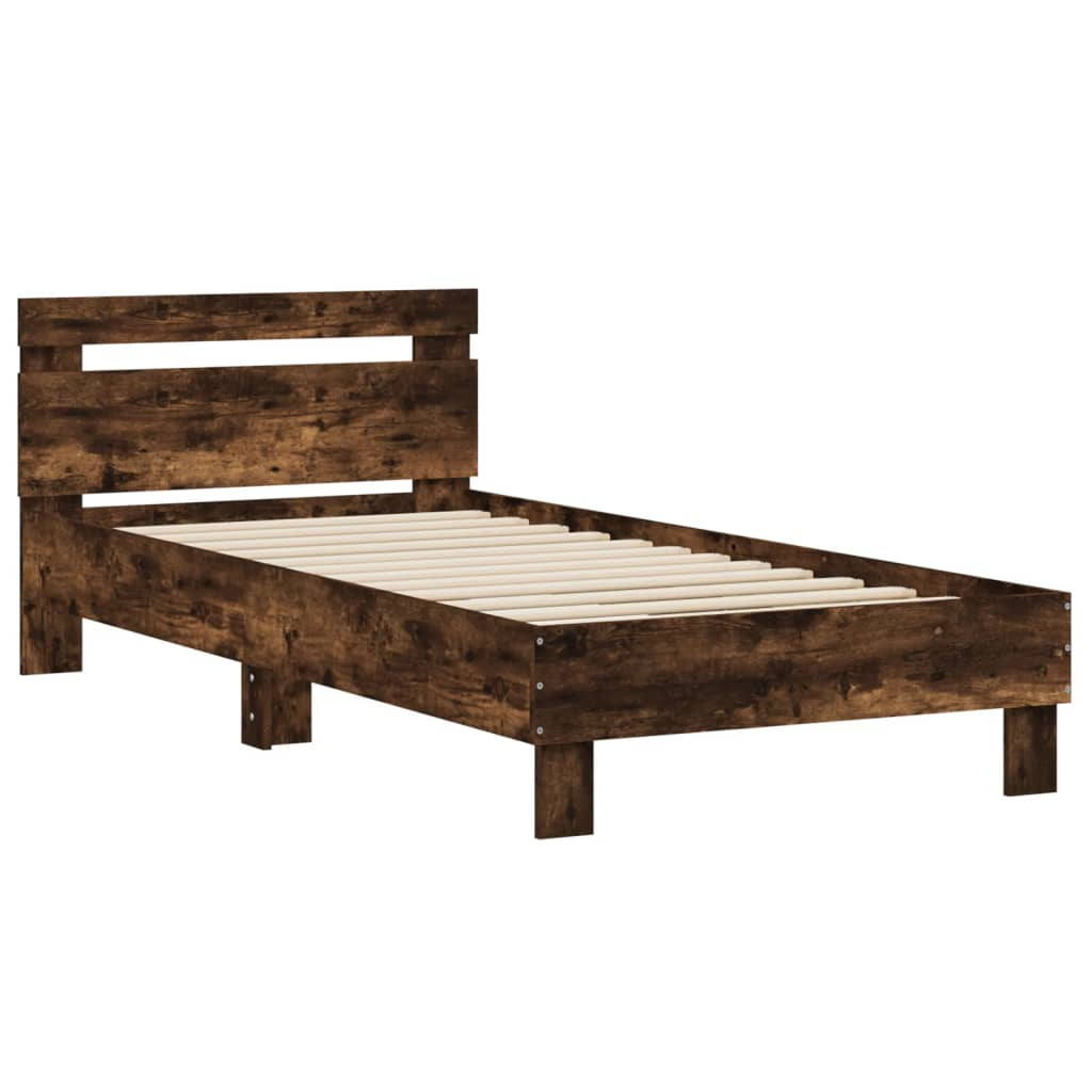 füstös tölgy színű szerelt fa ágykeret fejtámlával 90 x 190 cm (838565)