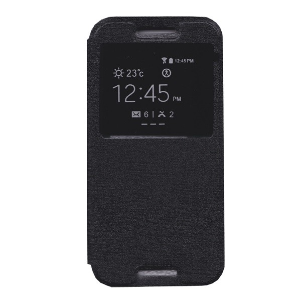 Tok álló, bőr hatású (FLIP, oldalra nyíló, S-View Cover) FEKETE [HTC One 2015 (M9)] (5996457572625)