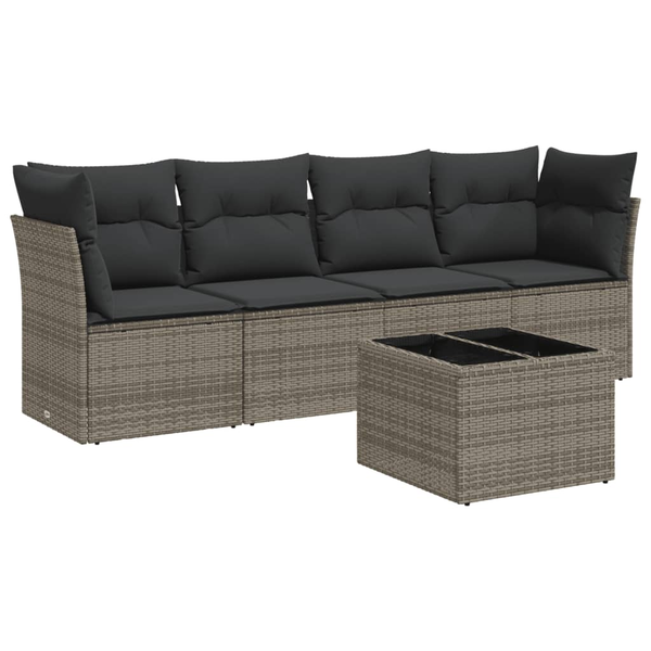 5 részes szürke polyrattan kerti ülőgarnitúra párnákkal