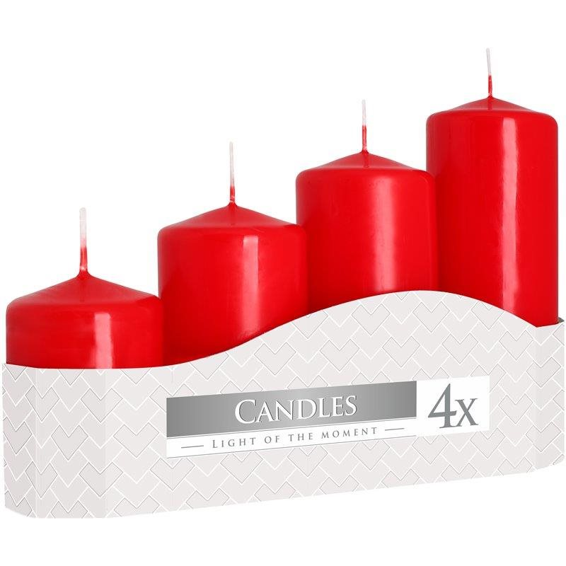 BISPOL Lépcsőzetes adventi gyertyák, piros (105/135/170/200 g) (5906927352305)