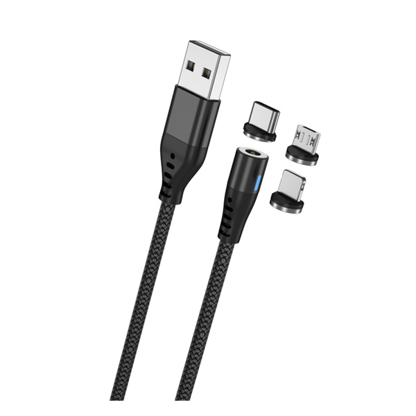 Maxlife töltőkábel 3in1 (USB - lightning/Type-C/microUSB, 100cm, mágneses) FEKETE (MXUC-02) (MXUC-02)