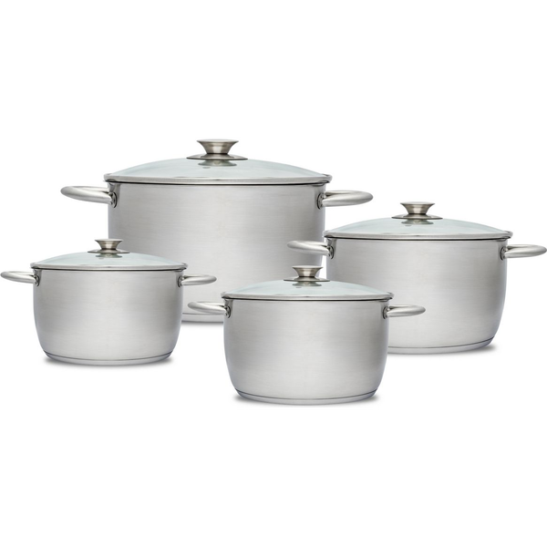 Batería De Cocina Acero Inoxidable, 8 Piezas, Inducción, Tapas Cristal, Todo Tipo De Cocinas Acero Inoxidable  Florina Henry