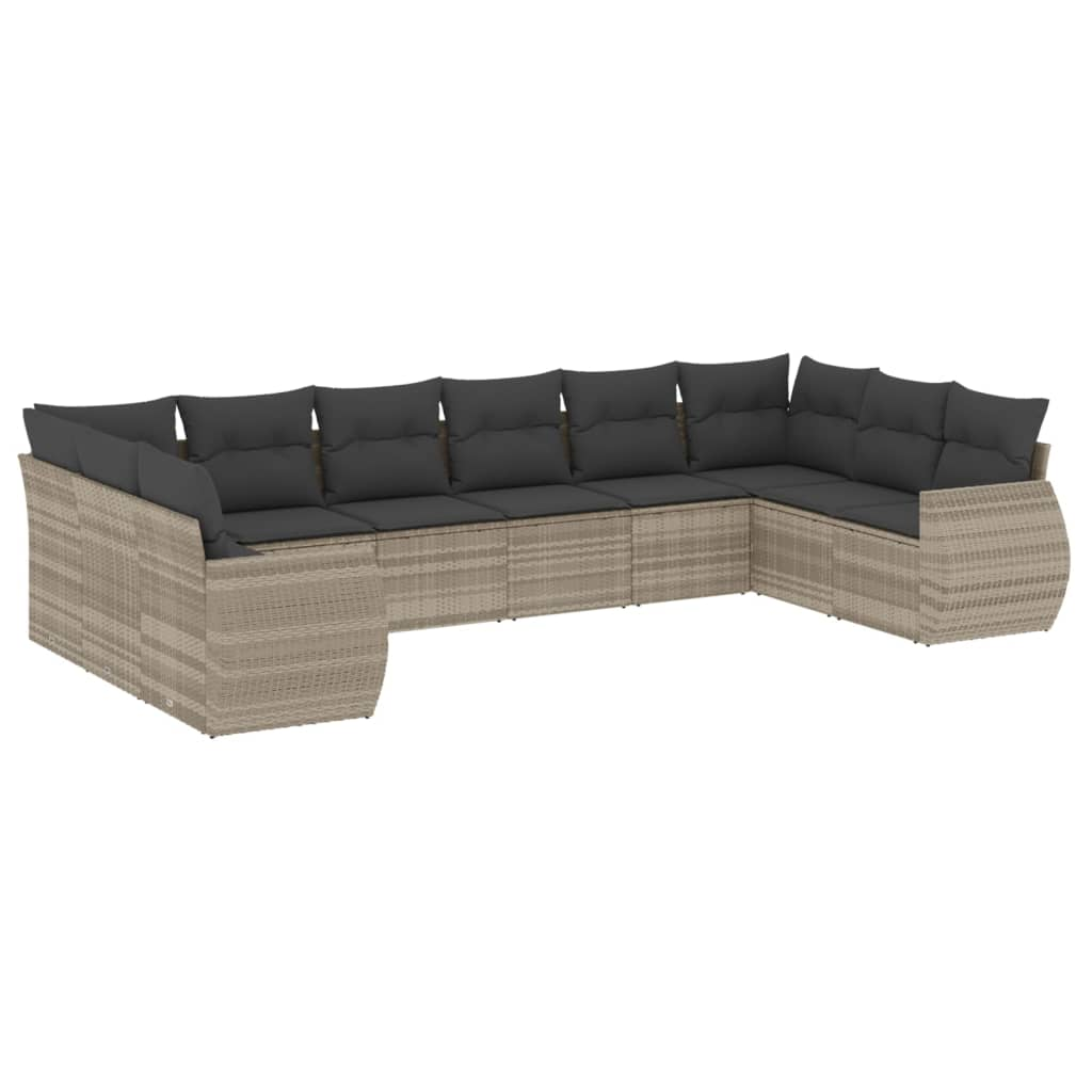 10 részes világosszürke polyrattan kerti ülőgarnitúra párnákkal (3254209)