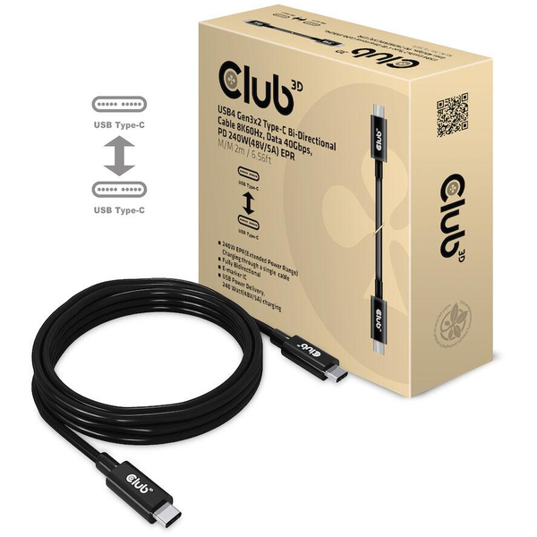 CLUB3D CAC-1578 USB-kabel USB4 Gen 3x2 2 m USB C Sort