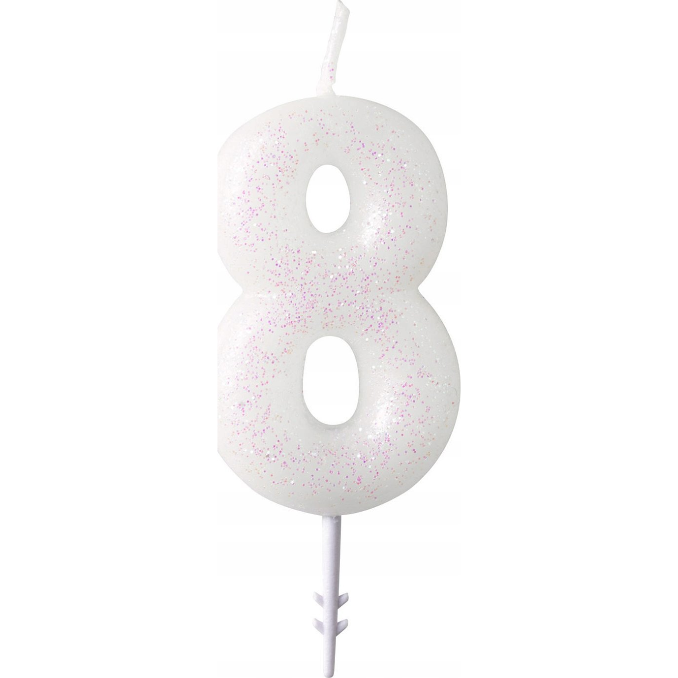 White, Fehér csillámos gyertya 8-as 6,5 cm (9904383)