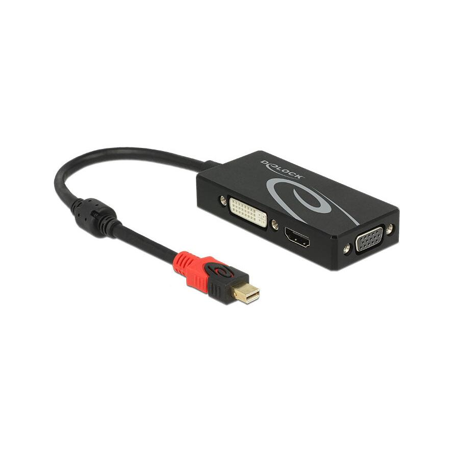 Delock Displayport mini 1.2 -> VGA HDMI DVI M/F adapter fekete 4K passzív (62855)