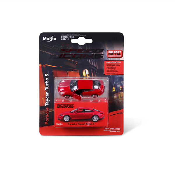 MAISTO SPEED ICONS PORSCHE TAYCAN TURBO S RED 1/64 SCALE METAL CAR