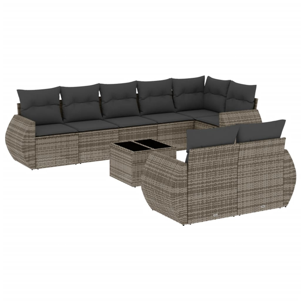 Set canapele de grădină, 9 piese, cu perne, gri, poliratan