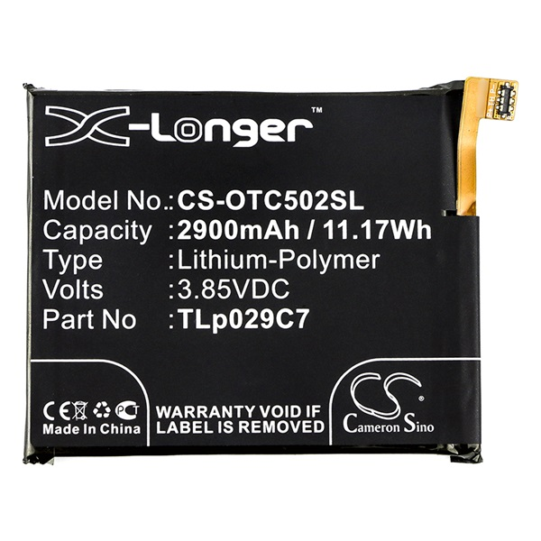 Cameron Sino Li-Polymer akku (3.85V/2900mAh, Alcatel TLp029C7 kompatibilis) FEKETE Alcatel 3C (OT-5026D) (CS-OTC502SL)