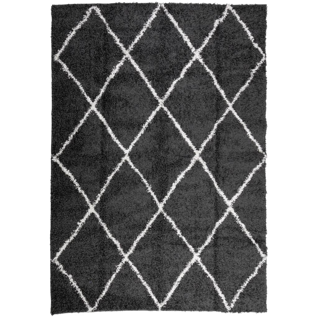 fekete és krém hosszú szálú bozontos modern szőnyeg 160 x 230cm (375413)