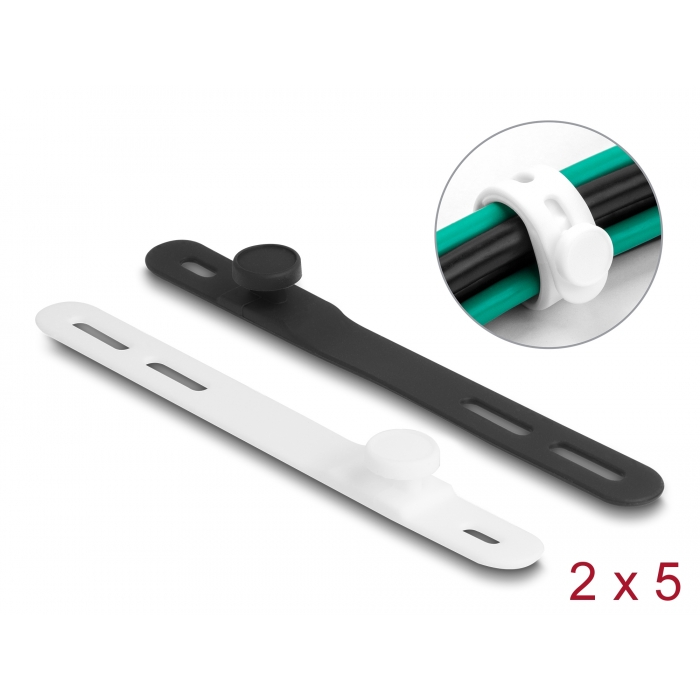 Delock Kötöző készlet 10 db-os, puha, flexibilis, újrahasznosítható, fekete / fehér (19005) (19005)