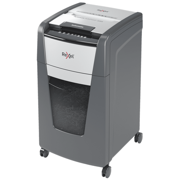 Distrugator documente automat REXEL OPTIMUM 225X, P4, cross-cut (confeti), 225 coli, cos 60l, negru-gri