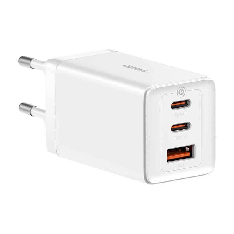 Baseus GaN5 Pro 2xUSB-C + USB hálózati töltő 65W fehér (CCGP120202) (CCGP120202)