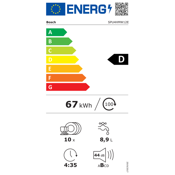 BOSCH SPU4HMW12E Serie 4 Mosogatógép Pult alá építhető 45cm Fehér