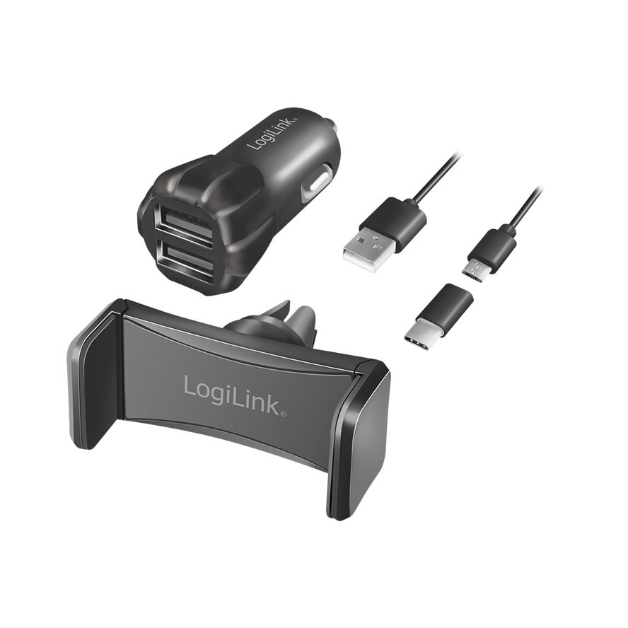 LogiLink PA0203 10W univerzális autós töltő adapter + tartó (PA0203)