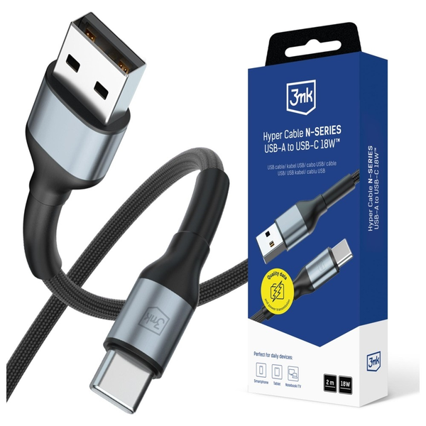 Kabel 3mk USB - USB typ C 2 m černý