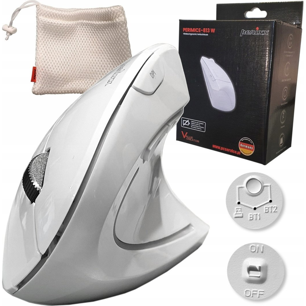 Perixx PERIMICE-813 W Ergonomikus Bluetooth Egér Fehér (12274)