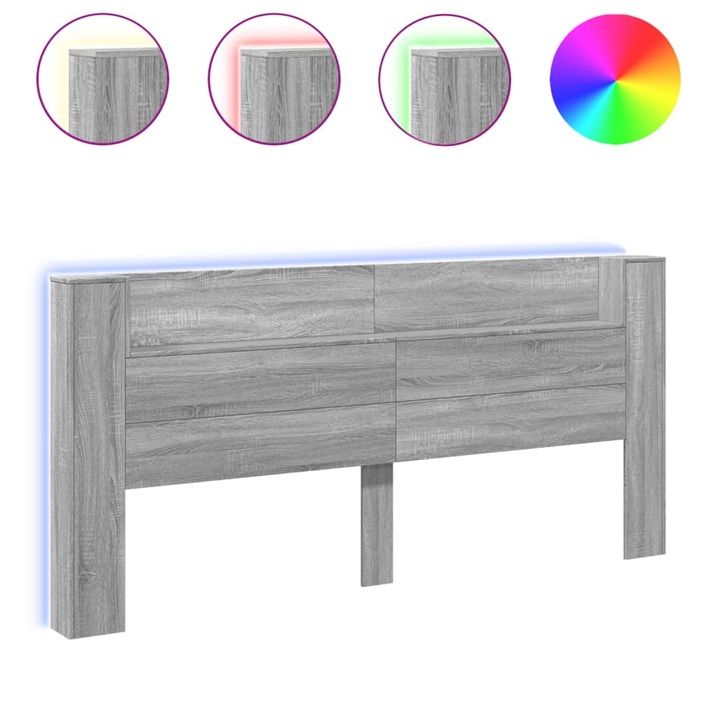 szürke sonoma színű áthidalószekrény LED-ekkel 220x16,5x103,5cm (839278)