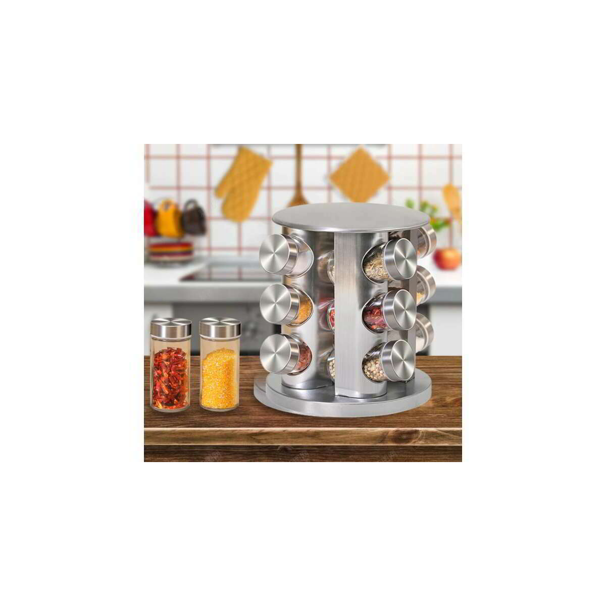 Iris KT-012 Forgatható Üveg Fűszertartó készlet (12 részes) (KT-012)