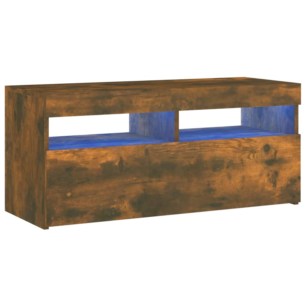 füstös tölgyszínű TV-szekrény LED-világítással 90 x 35 x 40 cm (815675)