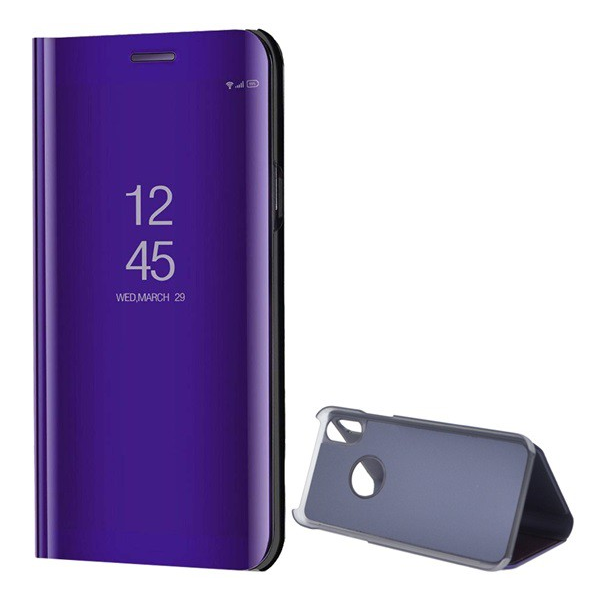 Tok álló (FLIP, oldalra nyíló, asztali tartó funkció, tükrös felület, Mirror View Case, logo kivágás) LILA [Apple iPhone XS 5.8] (5996457724413)