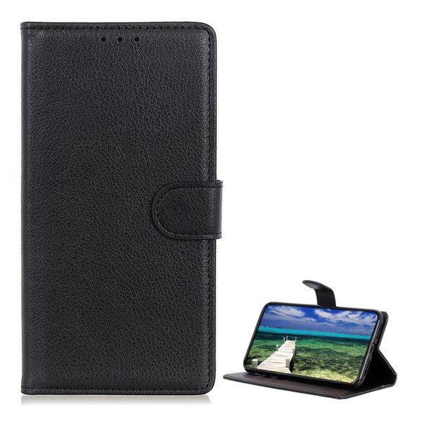 Tok álló, bőr hatású (FLIP, oldalra nyíló, asztali tartó funkció, prémium) FEKETE [Xiaomi Poco M4 Pro 5G] (5996591117072)
