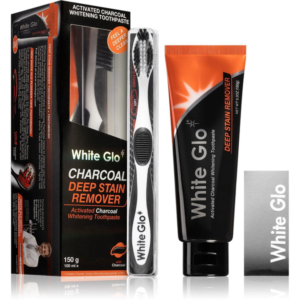Паста за зъби с активен въглен с избелващ ефект и четка White Glo Deep Stain Remover, 100 ml, 150 g