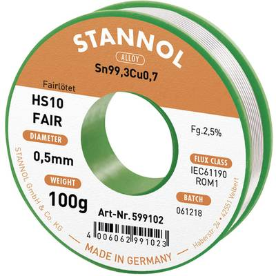 Forrasztóón Tekercs Stannol HS10-Fair Sn99.3Cu0.7 100 g 0.5 mm (599102)
