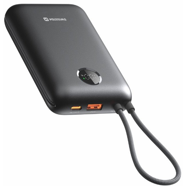 Swisten Voltbox Powerbank integrált kábellel USB-A / C + Lighting / 2000mAh 35W - Fekete (8595217490567)