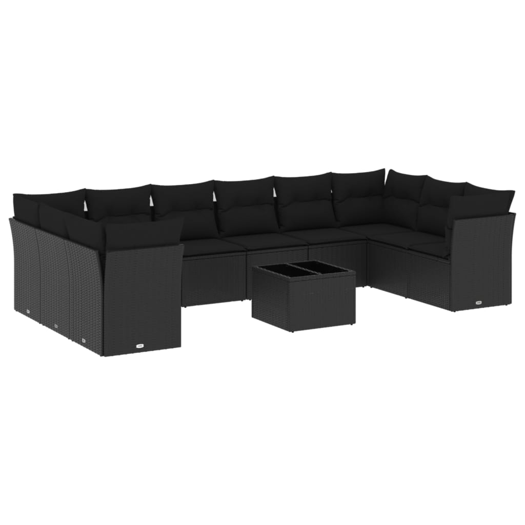 11 részes fekete polyrattan kerti ülőgarnitúra párnákkal (3218205)