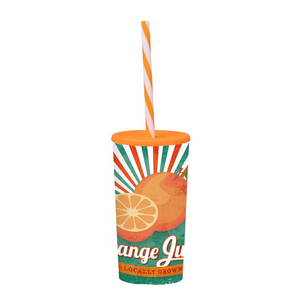 Iris Orange Juice 470ml Műanyag pohár szívószállal - Mintás (161922-028P)