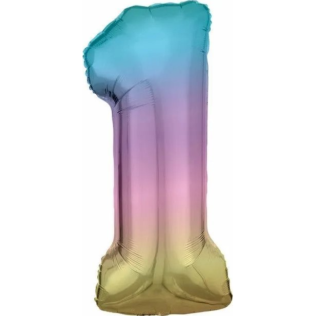 Óriás Szám Fólia Lufi - 1-es, 83 cm, Szivárvány (9909699)