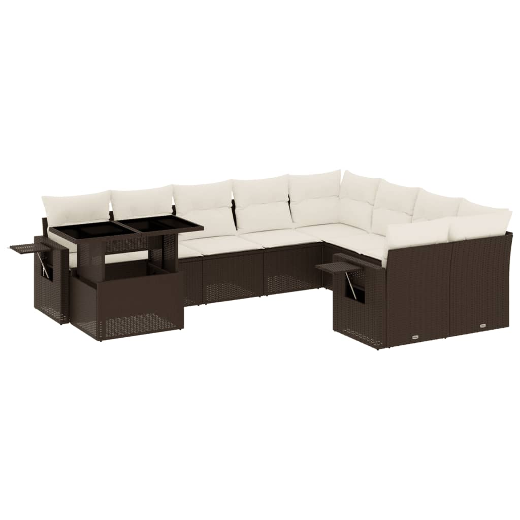 10 részes barna polyrattan kerti ülőgarnitúra párnákkal (3268143)