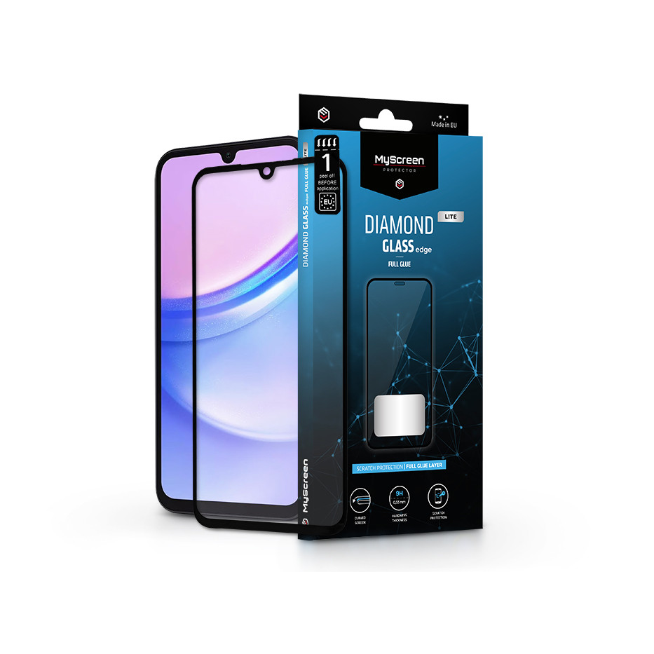 Samsung A155 Galaxy A15 4G edzett üveg képernyővédő fólia - MyScreen Protector Diamond Glass Lite Edge2.5D Full Glue - fekete (MS230292)