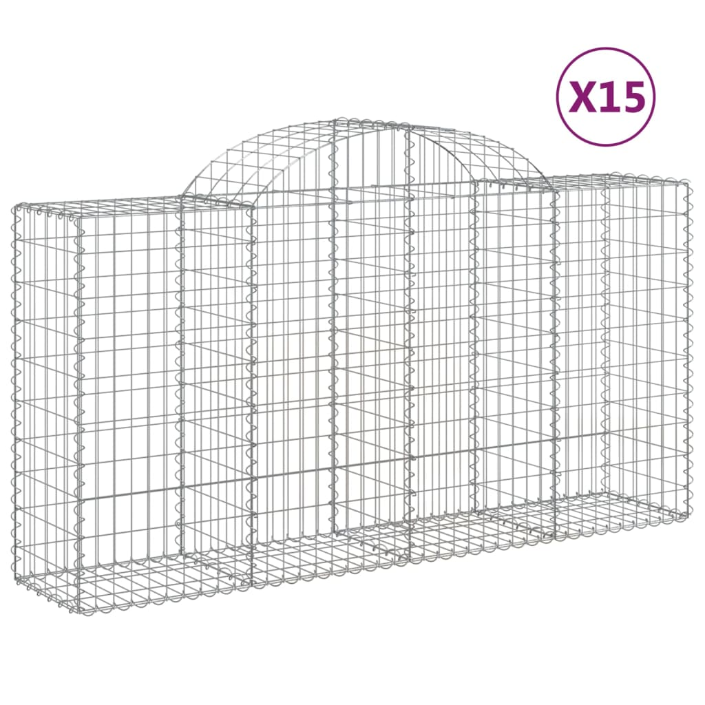 15 db íves horganyzott vas gabion kosár 200x50x100/120 cm (3146333)
