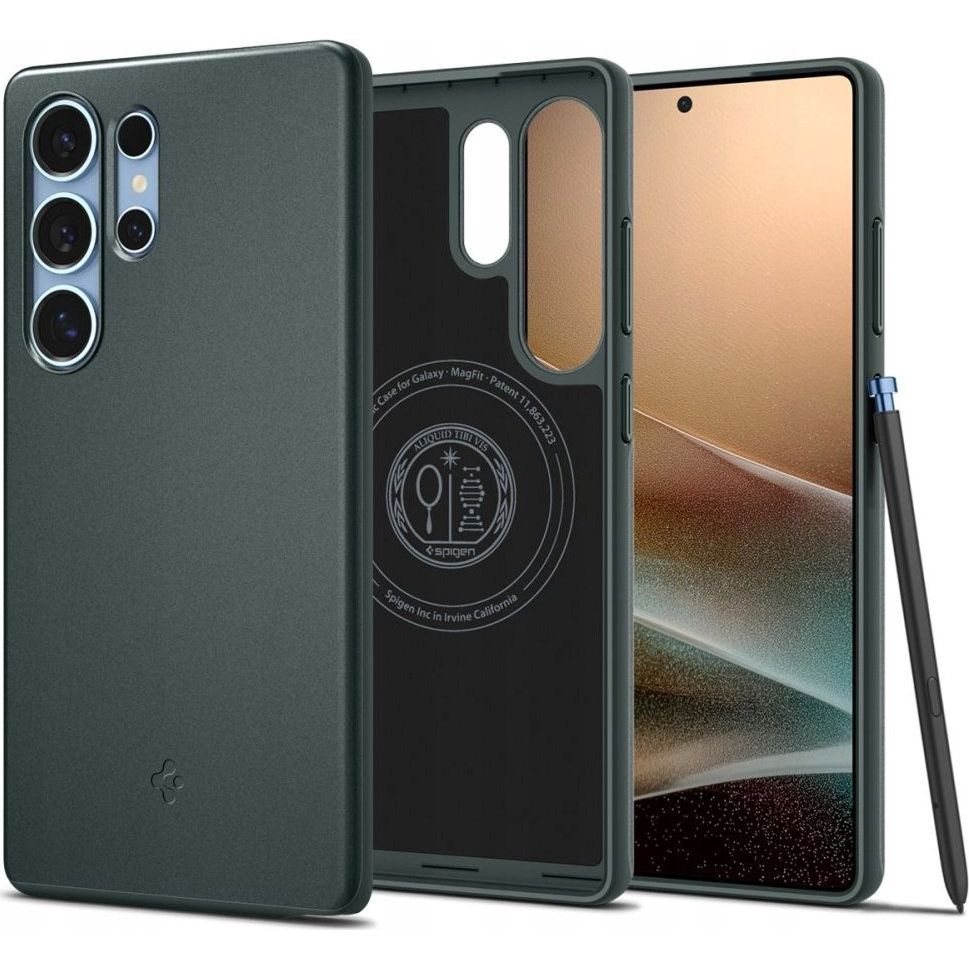 Samsung S25 Ultra Spigen Thin Fit Magsafe Műanyag Telefonvédő Matt, Magsafe, Sötétzöld (8809971237789-ACS08947)